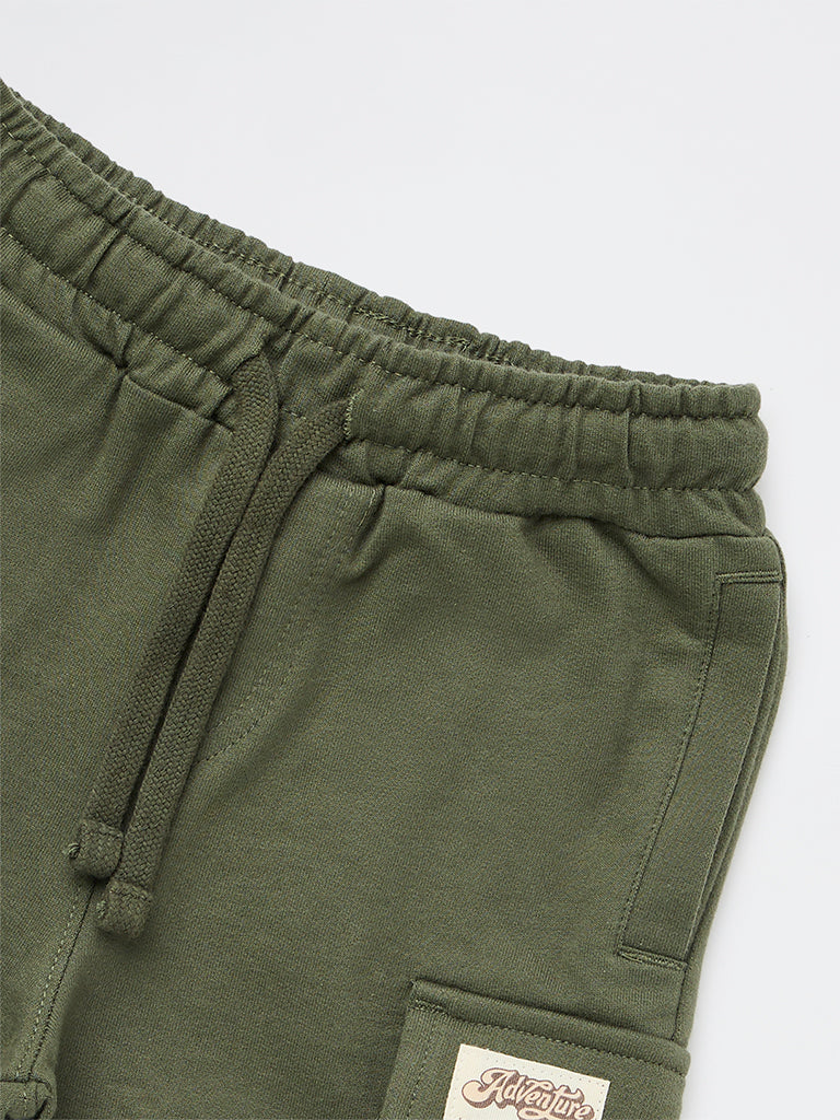 HOP Kids Boys Olive Mid-Rise Cotton Shorts