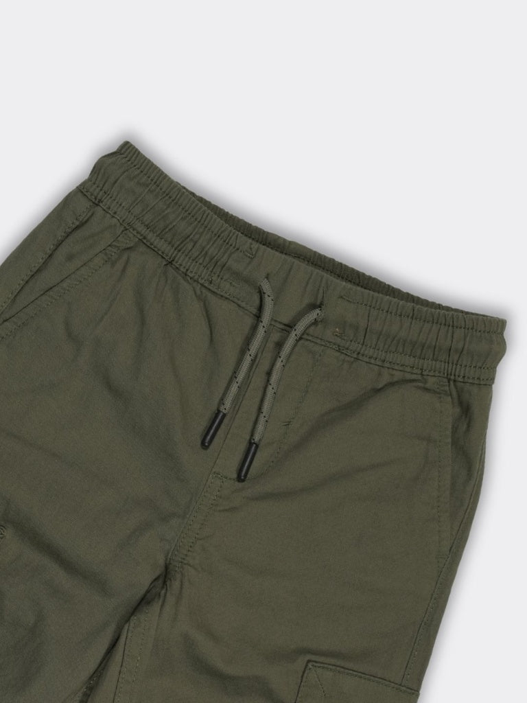 HOP Kids Boys Olive Multi-Pocket Mid-Rise Cotton Cargo Pants