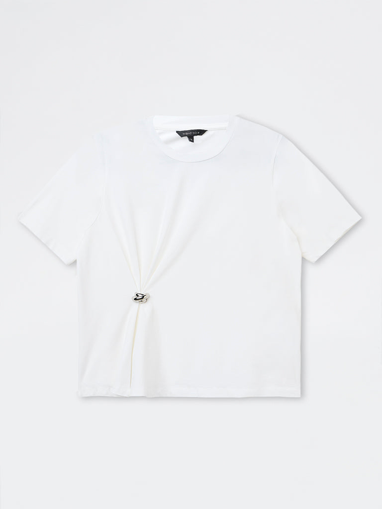 Wardrobe White Solid Cotton-Blend T-Shirt