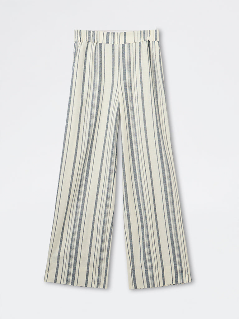 Wardrobe Ivory Striped High-Rise Cotton-Blend Trousers