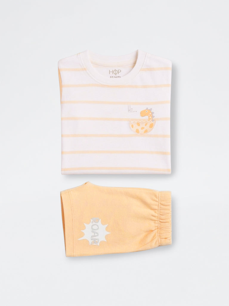 2-Piece HOP Baby Boys Orange Striped Cotton Set