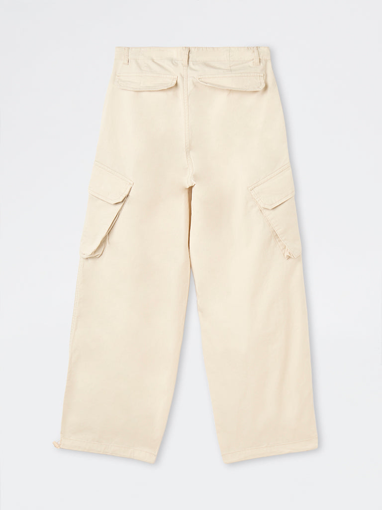 Nuon Off-White Barrel-Fit High-Rise Cotton-Blend Trousers