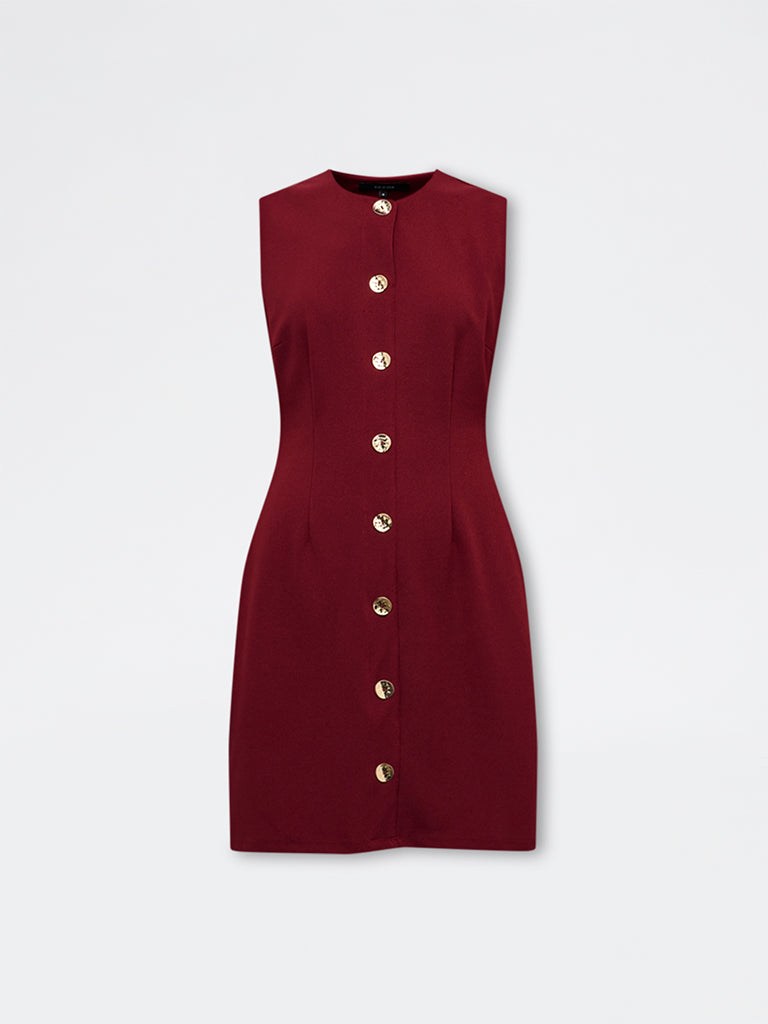 Wardrobe Red Solid Shift Dress