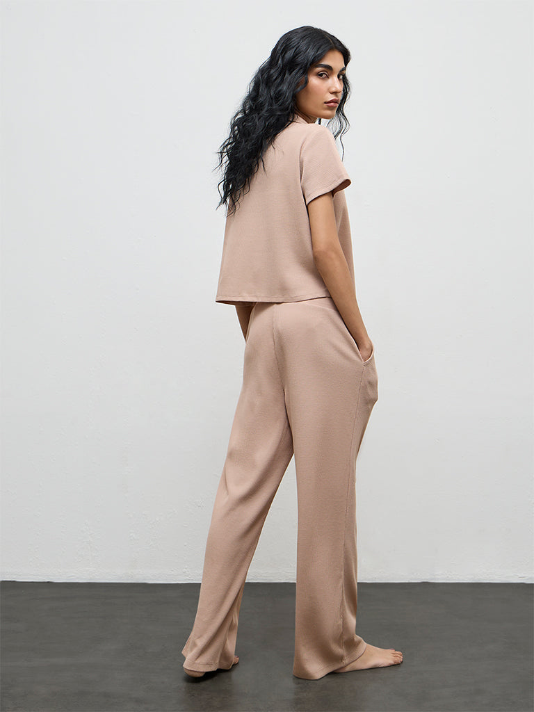 Superstar Taupe Waffle-Textured High-Rise Pants