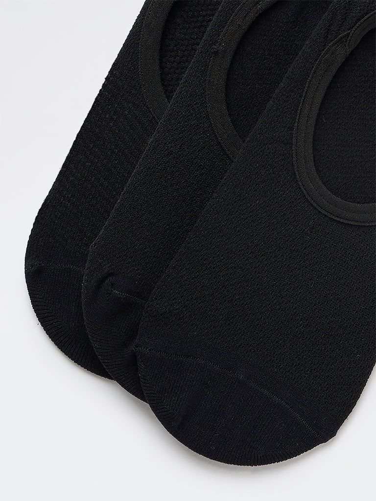 WES Lounge Black Invisible No Show Cotton-Blend Socks - Pack of 3