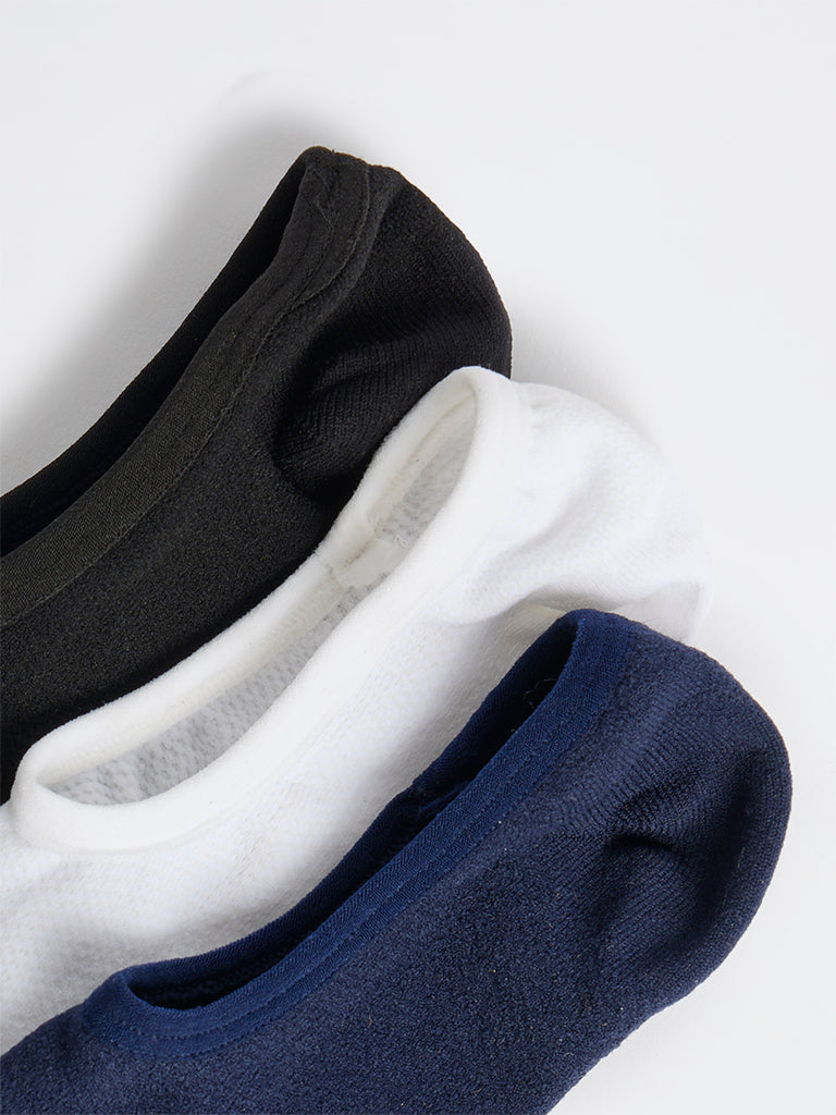 WES Lounge Navy Invisible No Show Cotton-Blend Socks - Pack of 3