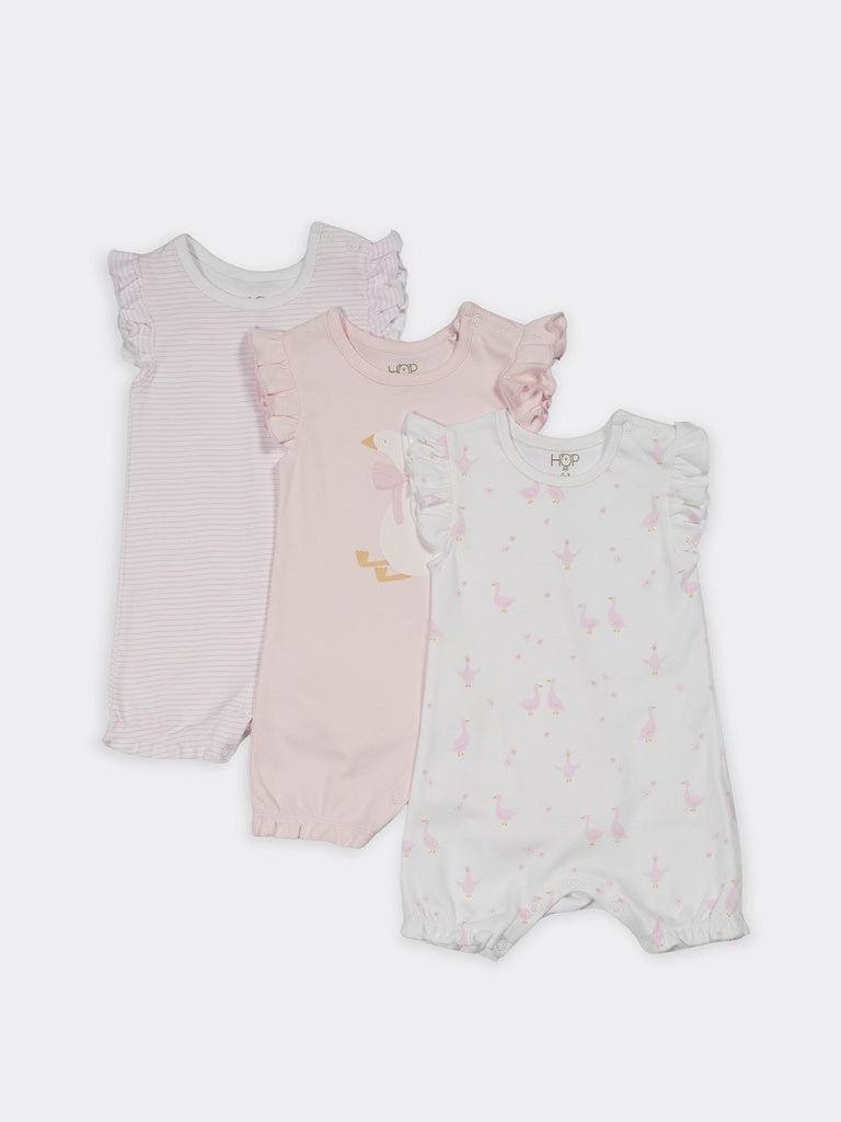 HOP Baby Girls Light Pink Duck Graphic Cotton Baby Romper
