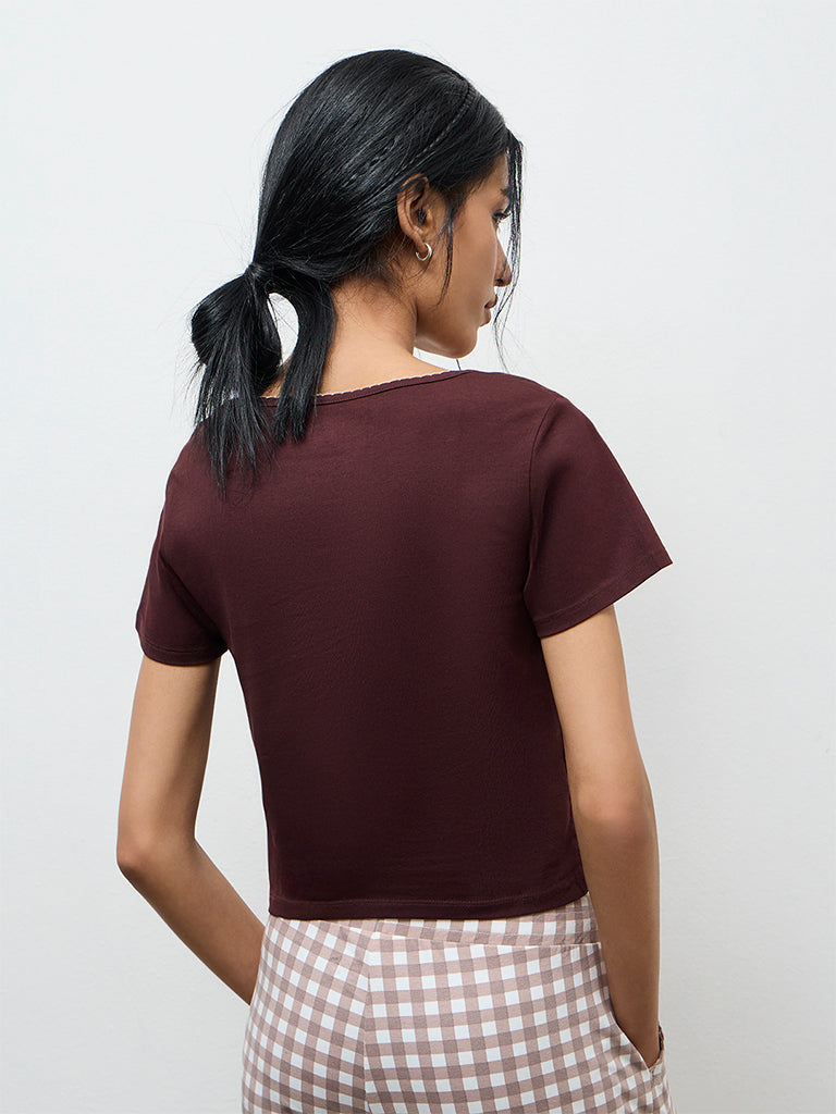 Superstar Dark Brown Embroidered Cotton-Blend T-Shirt
