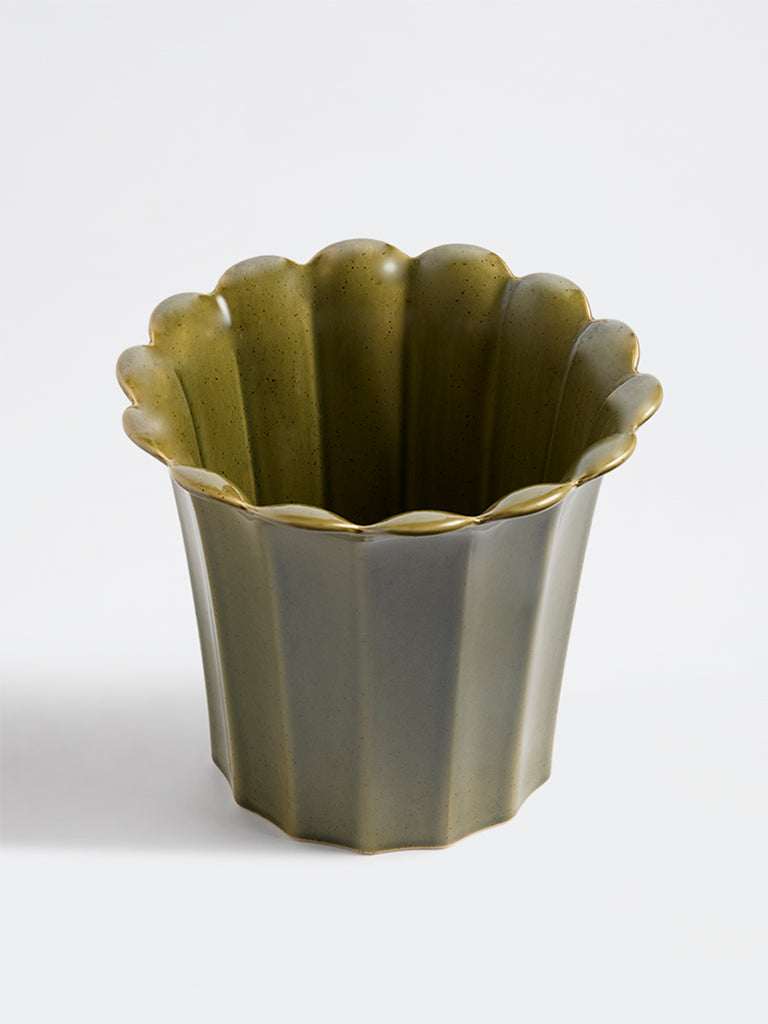 Westside Home Olive Ceramic Frill Pot