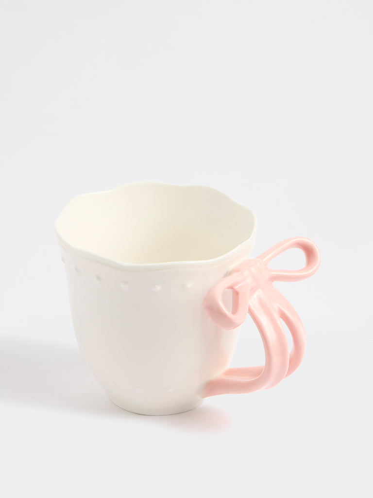 Westside Home White Ribbon Ceramic Mug