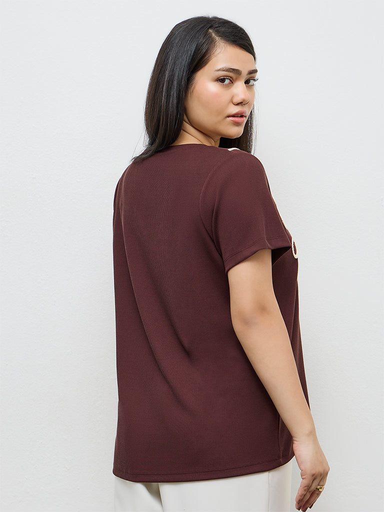 Gia Brown Embroidered T-Shirt