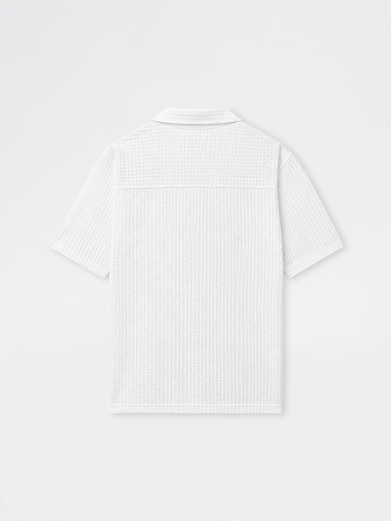 WES Casuals White Textured Relaxed Fit Cotton-Blend Shirt