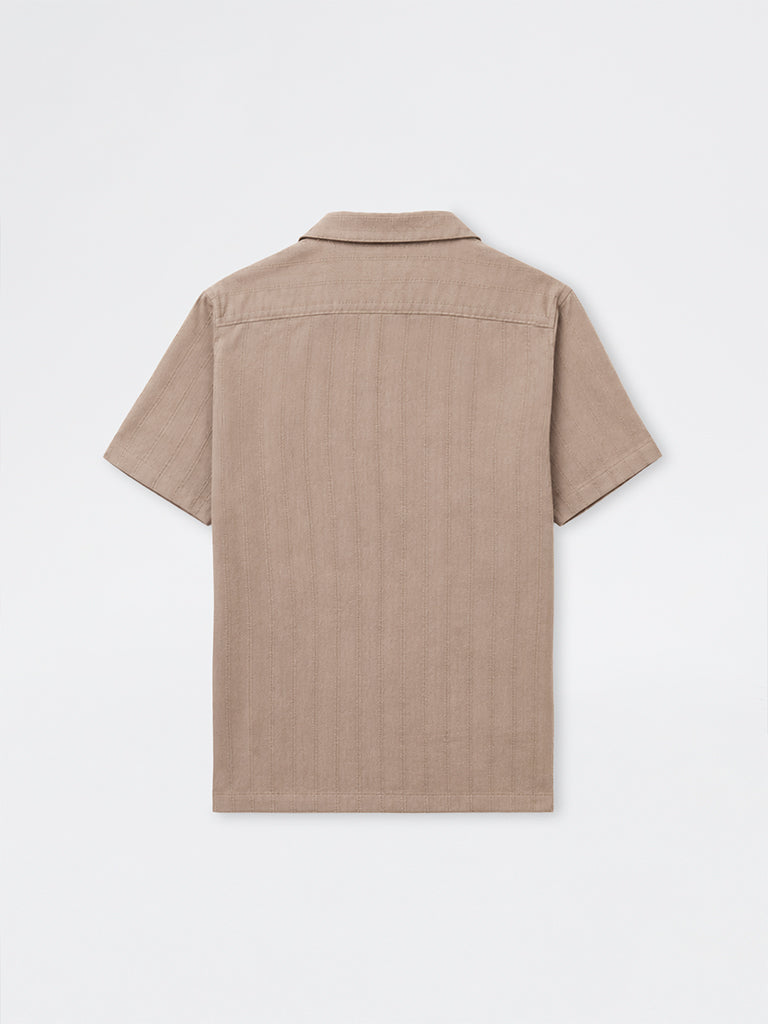 WES Casuals Light Brown Relaxed-Fit Cotton Shirt