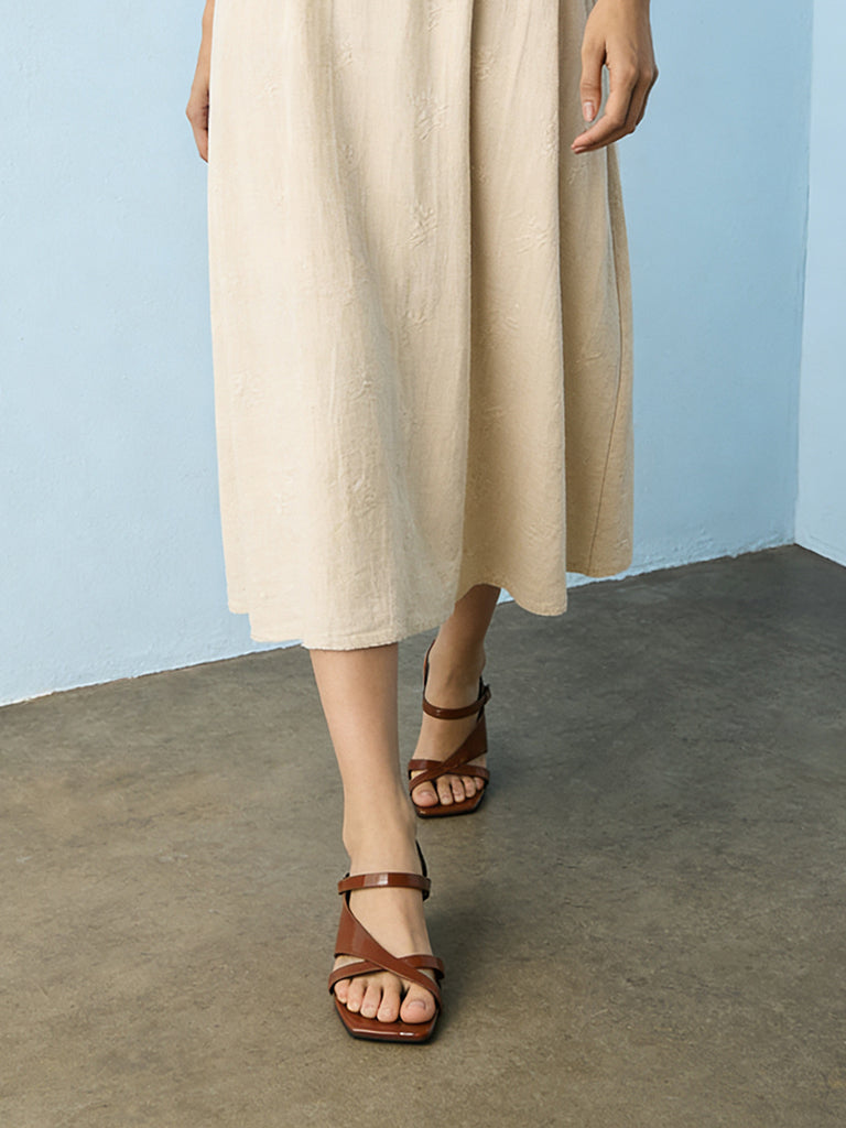 LUNA BLU Brown Multi-Strap Heel Sandals