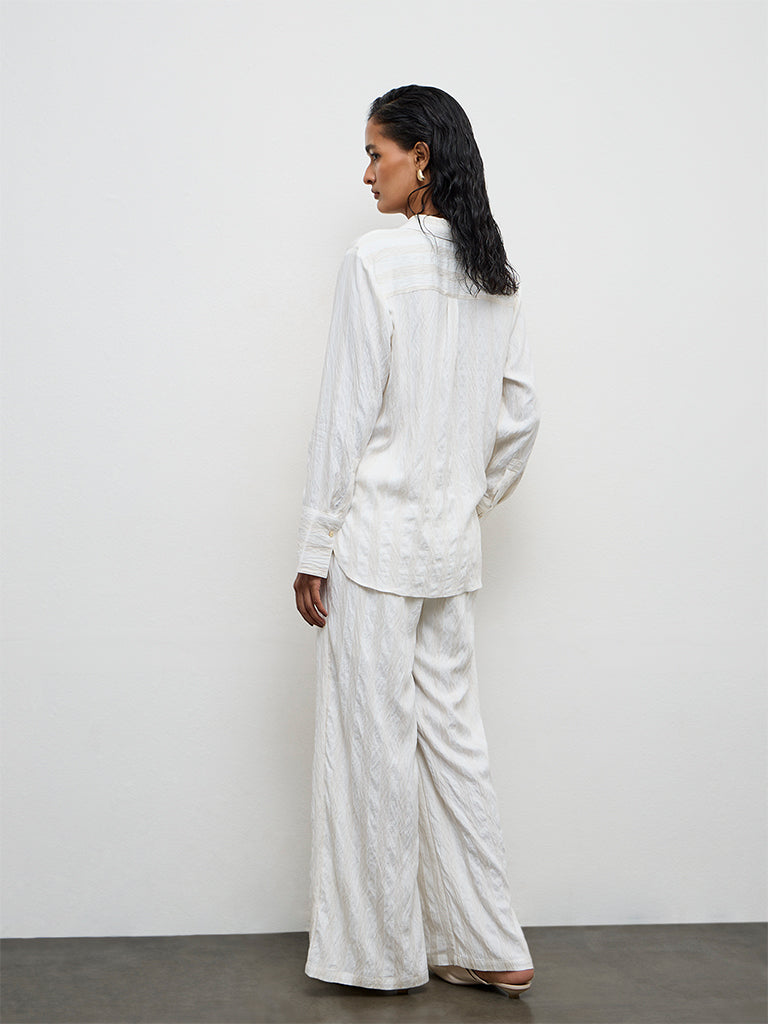 Wardrobe Ivory Striped High-Rise Trousers