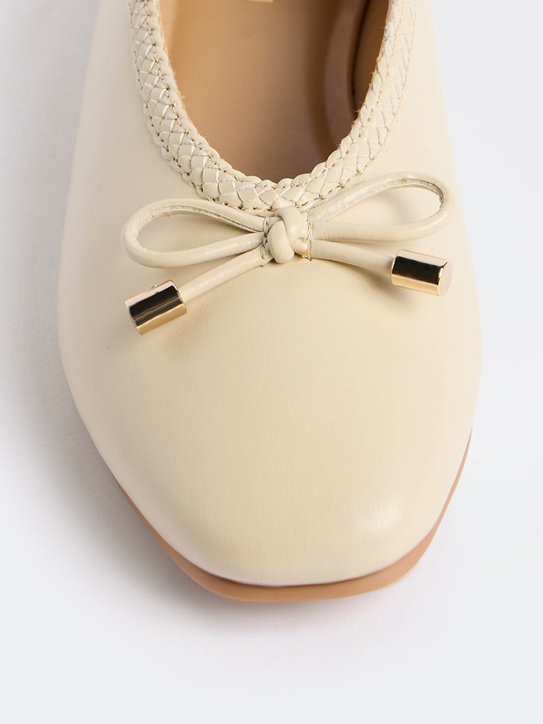 LUNA BLU Light Beige Bow-Detail Ballerinas