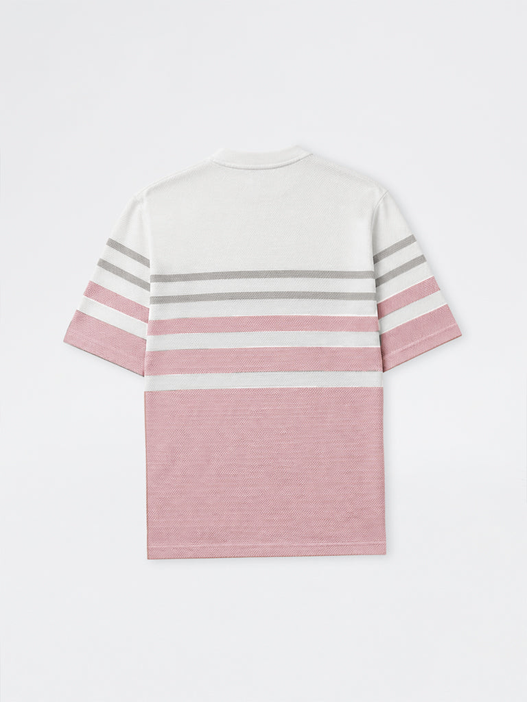 WES Lounge Pink Striped Relaxed-Fit Cotton-Blend T-Shirt