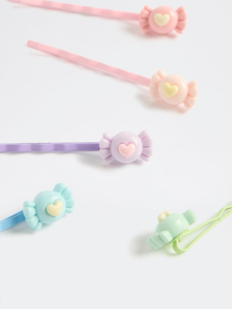 HOP Kids Girls Multi Coloured Toffee Applique Bobby Pins - Pack of 5