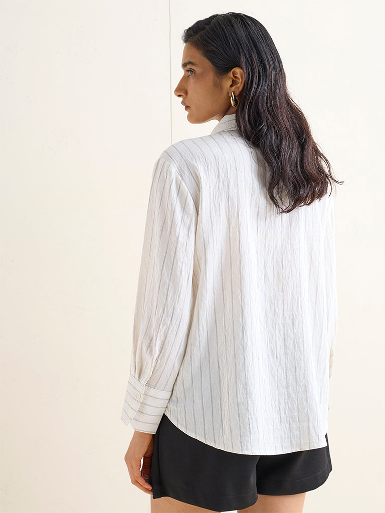 Wardrobe Ivory Striped Linen-Blend Shirt