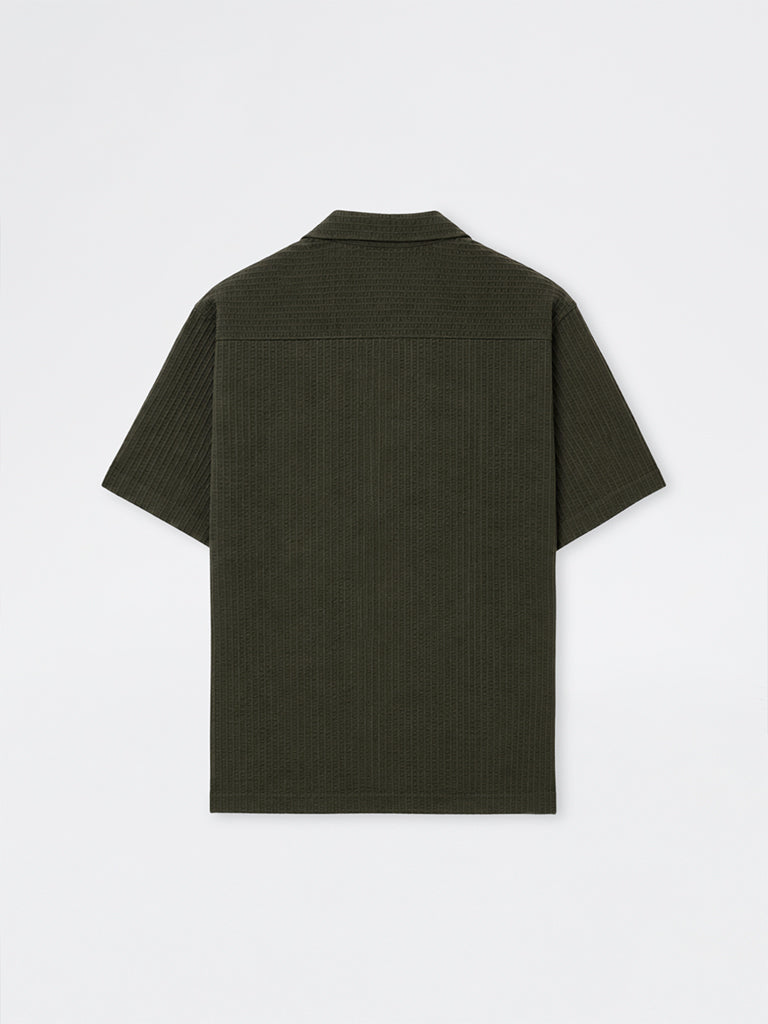 WES Casuals Olive Cotton-Blend Textured Relaxed-Fit Shirt