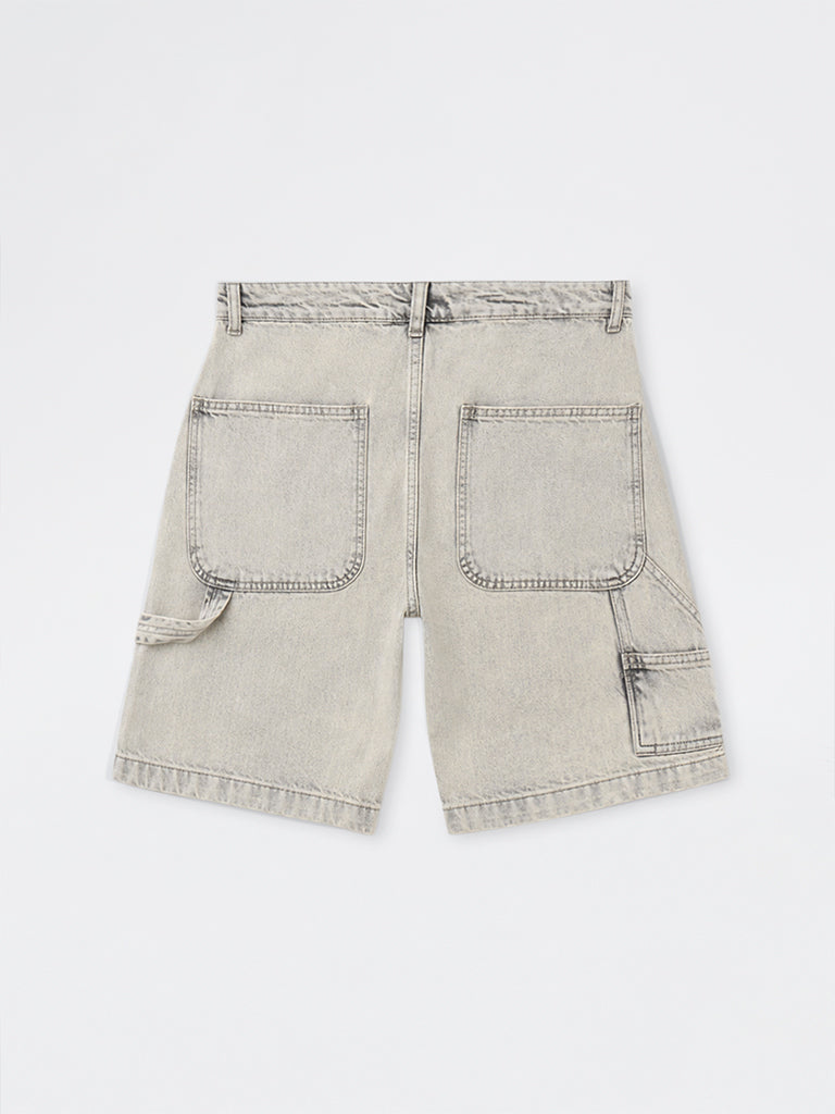 Nuon Grey Relaxed-Fit Mid-Rise Denim Carpenter Shorts