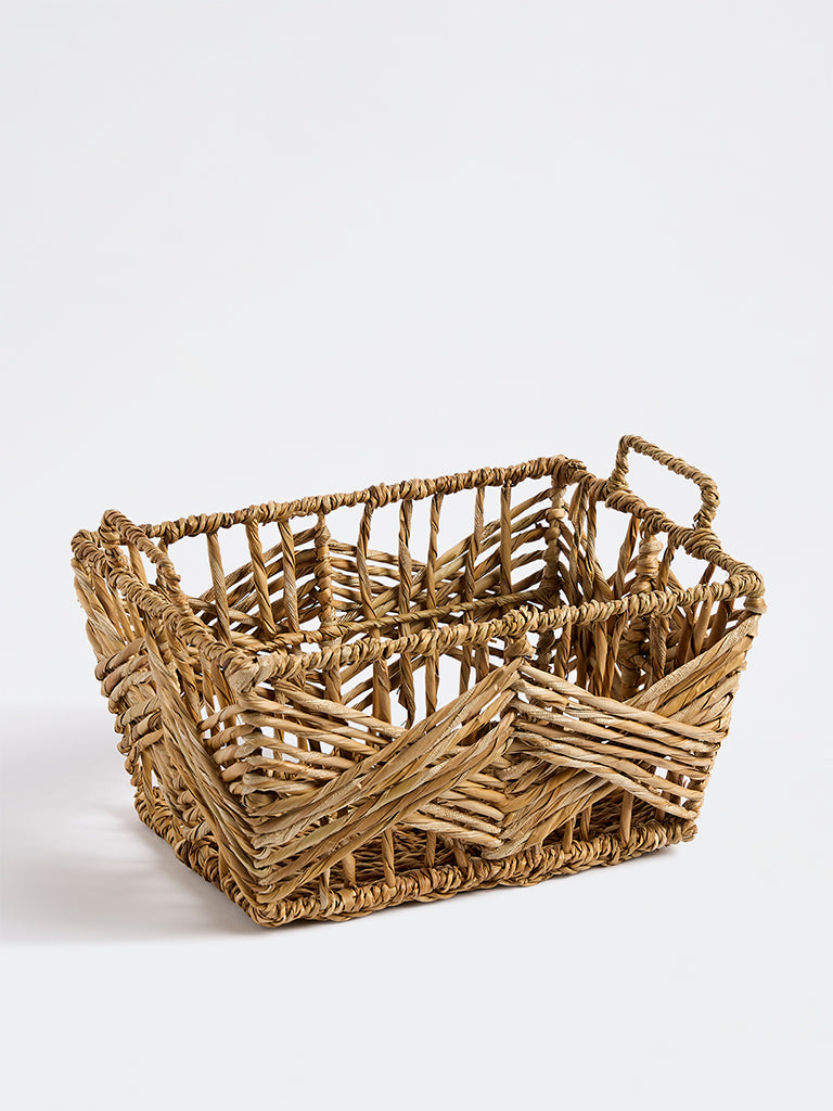 Westside Home Dark Beige Woven Rectangular Basket