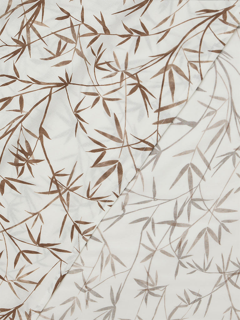 Westside Home Brown Bamboo Leaves Printed King Bed Sheet Set