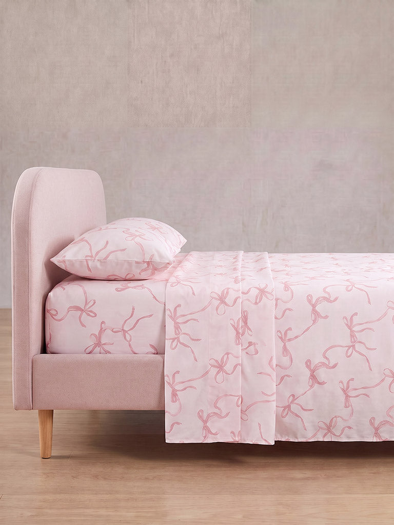 Westside Home Pink Bow Printed King Bed Sheet Set