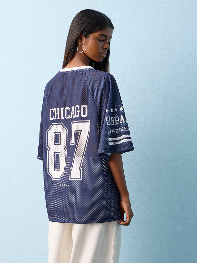 Nuon Navy Graphic Printed Mesh T-Shirt