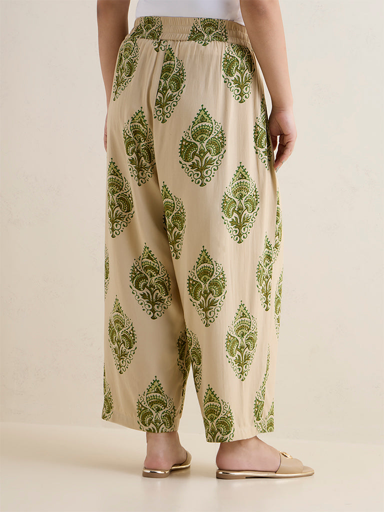 Diza Beige Botanical Printed Palazzos