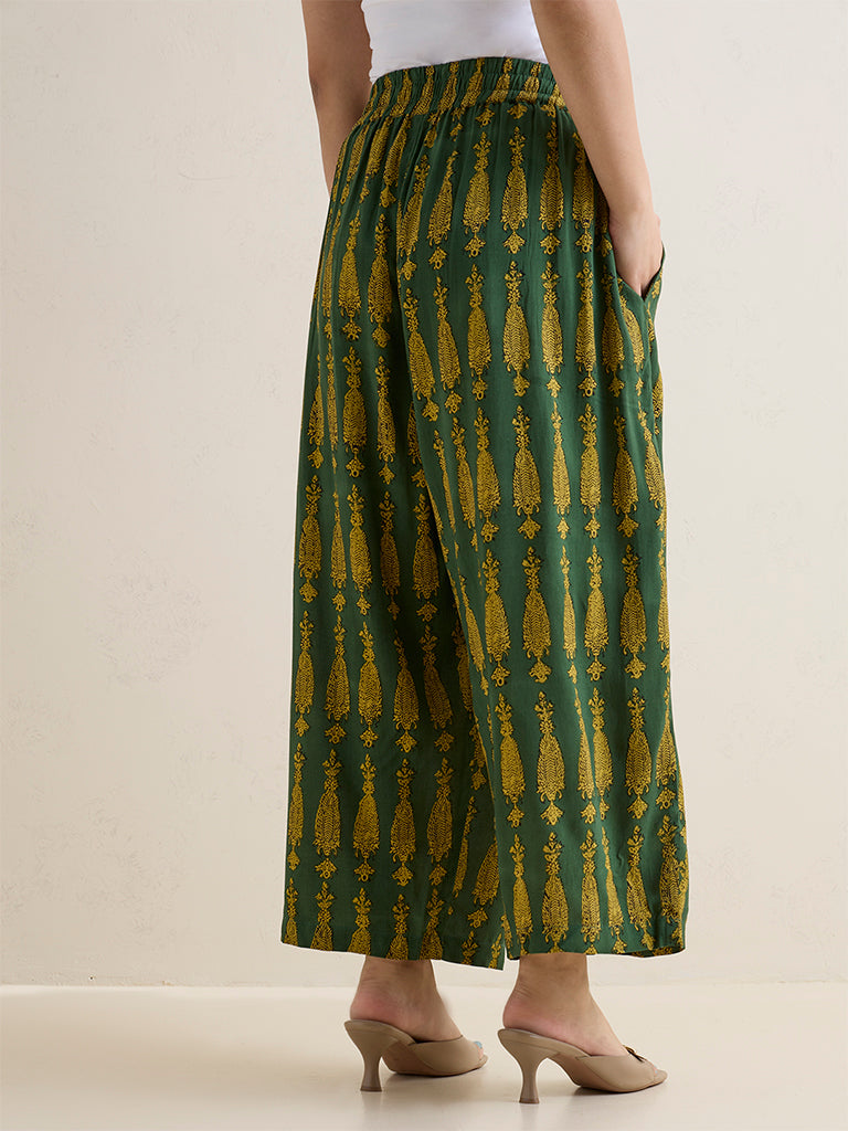Diza Green Botanical Printed Palazzos