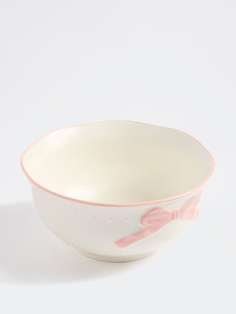 Westside Home White Bow Detailed Porcelain Bowl