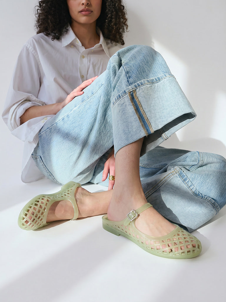 LUNA BLU Sage Green Mary Jane Jelly Shoes