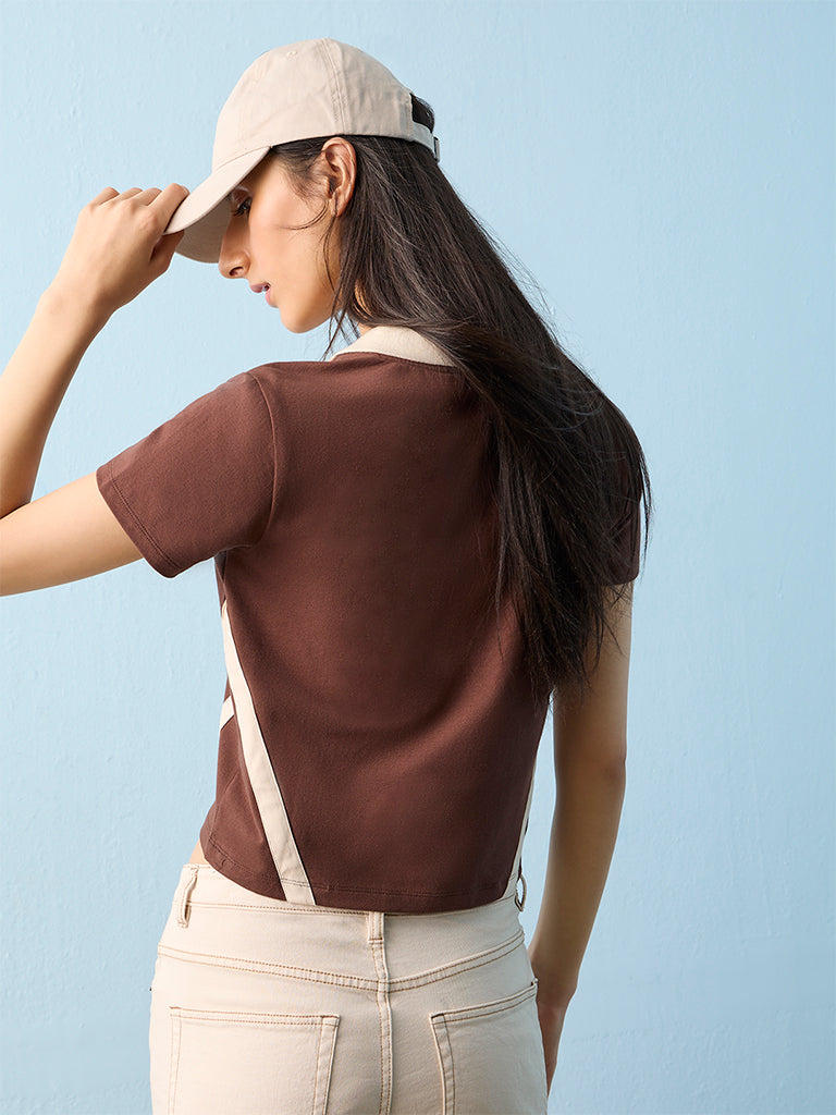 Nuon Dark Brown Text Printed T-Shirt