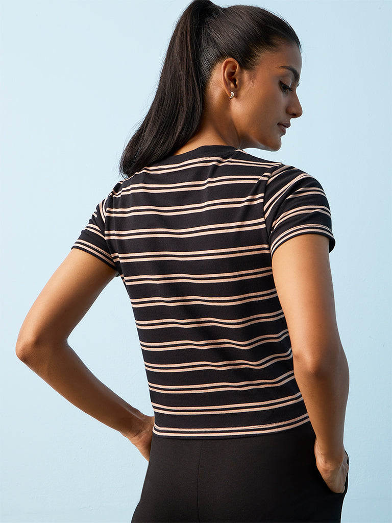 Nuoflexx Black Striped Cotton-Blend T-Shirt