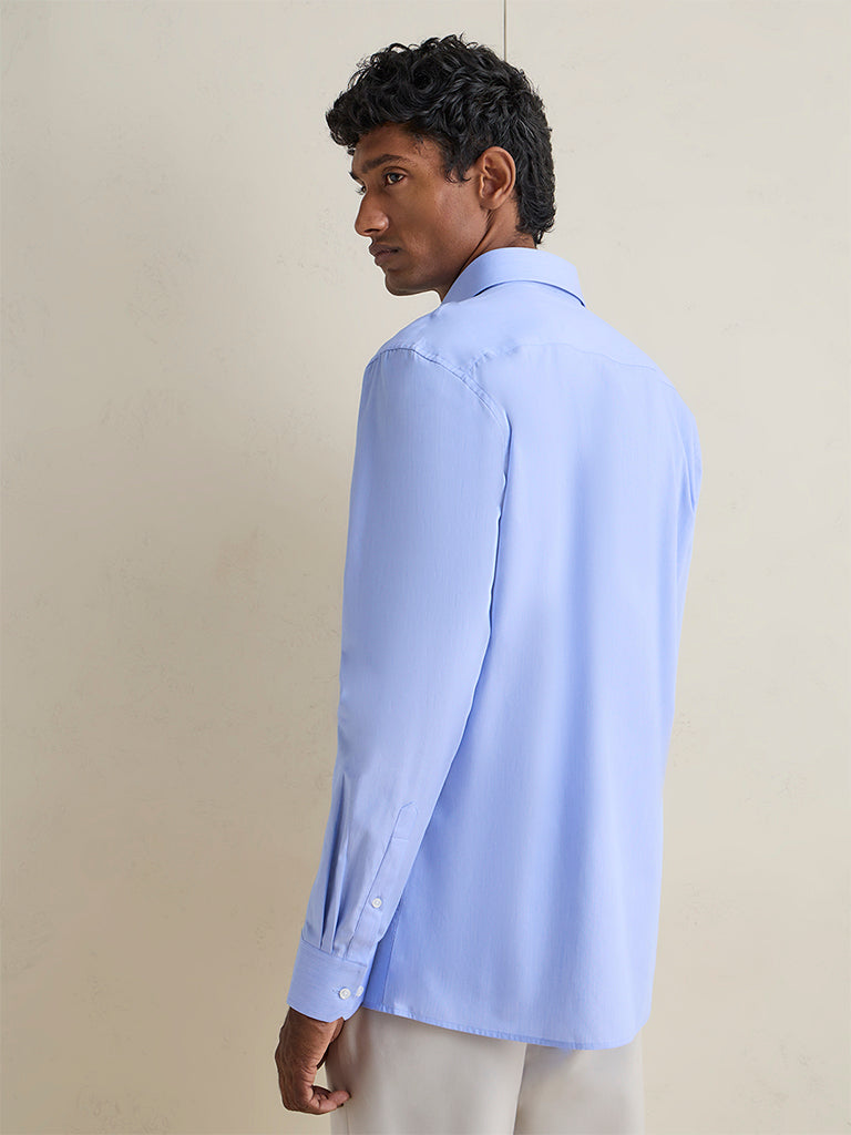 WES Formals Light Blue Slim-Fit Cotton Shirt