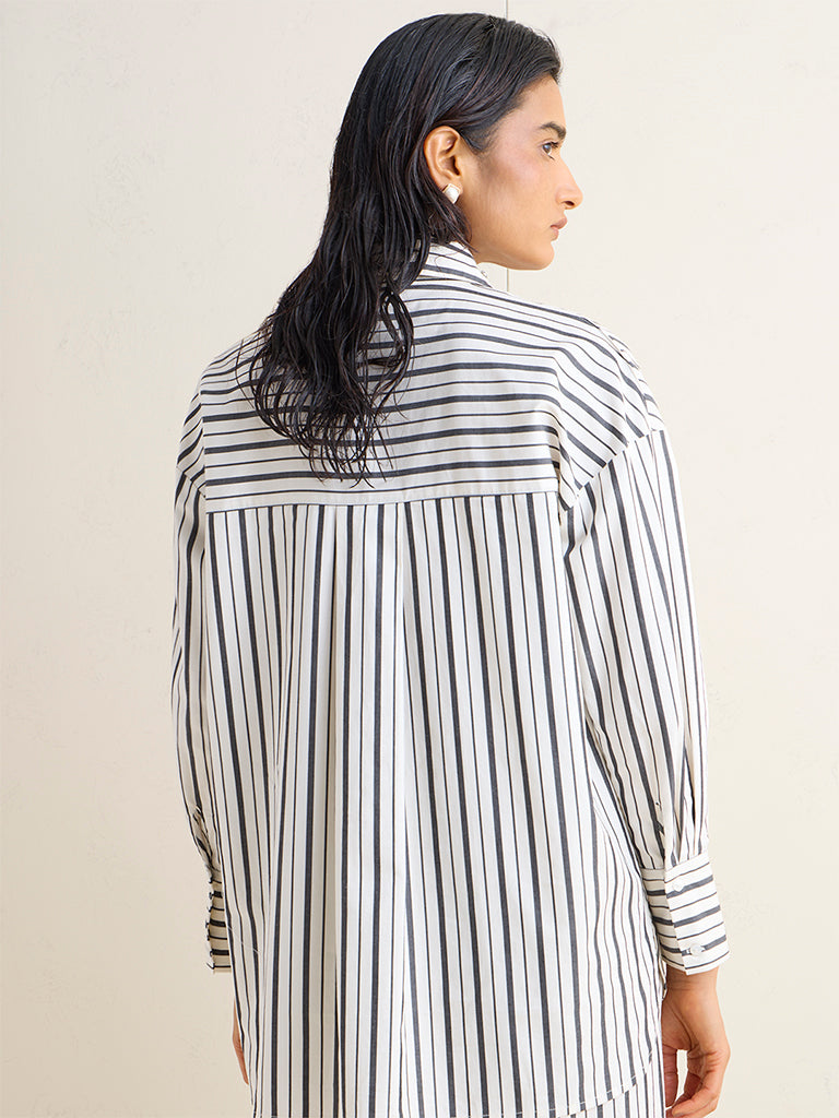 Wardrobe Off-White Diamante Embellished Striped Cotton Shirt