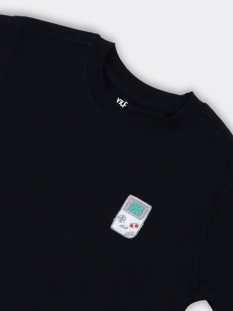 Boys Black Solid Short Sleeve Cotton T-Shirt