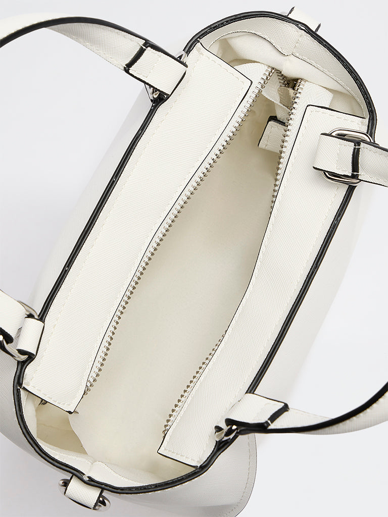 Westside White Textured Handbag with Sling Handle