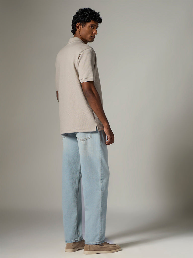 WES Casuals Light Blue Washed Straight-Fit Mid-Rise Jeans