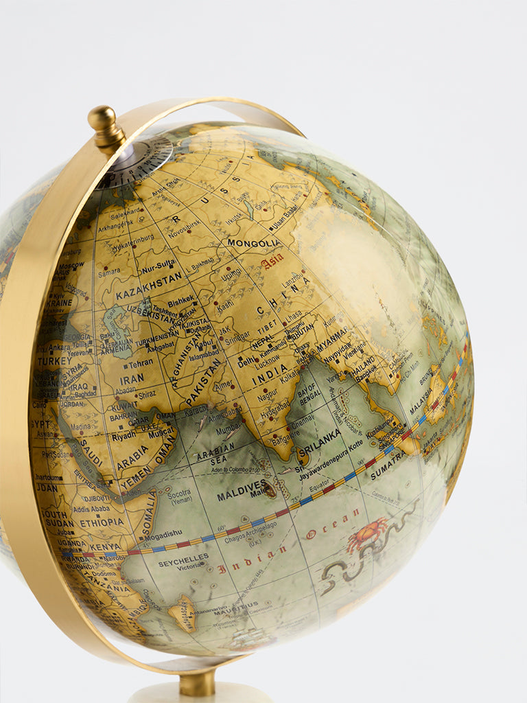 Westside Home Multicolor Antique-Style Globe with White Marble Base