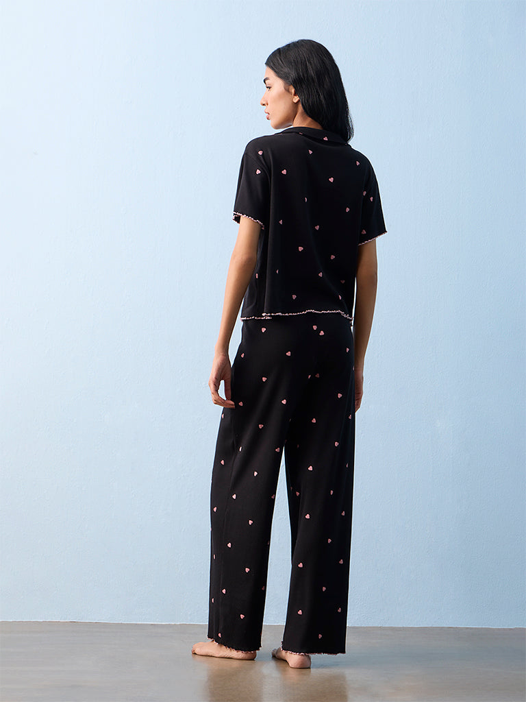 Superstar Black Ribbed-Textured High-Rise Cotton-Blend Pants