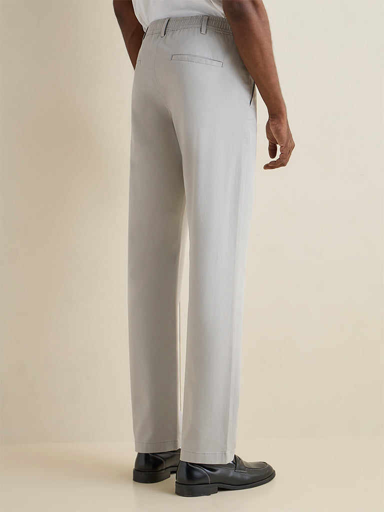 Ascot Grey Relaxed-Fit Mid-Rise Cotton-Blend Trousers