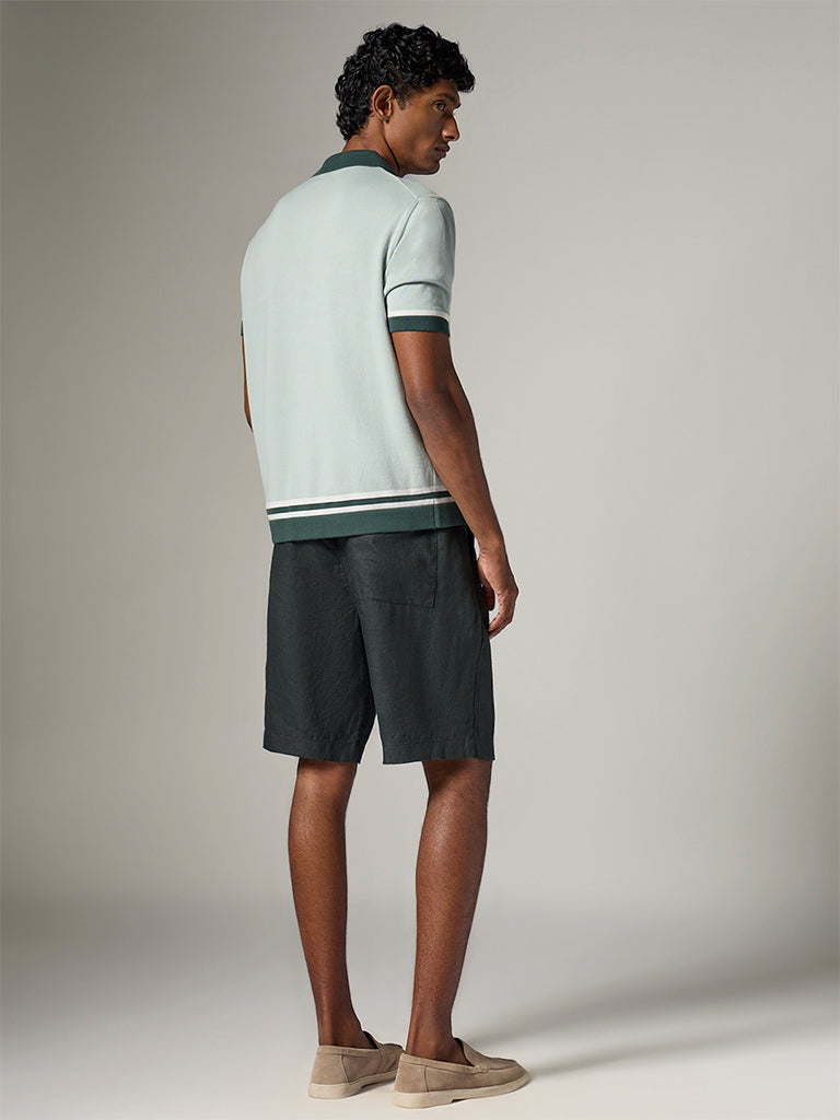 Ascot Dark Green Relaxed-Fit Mid-Rise Linen Shorts