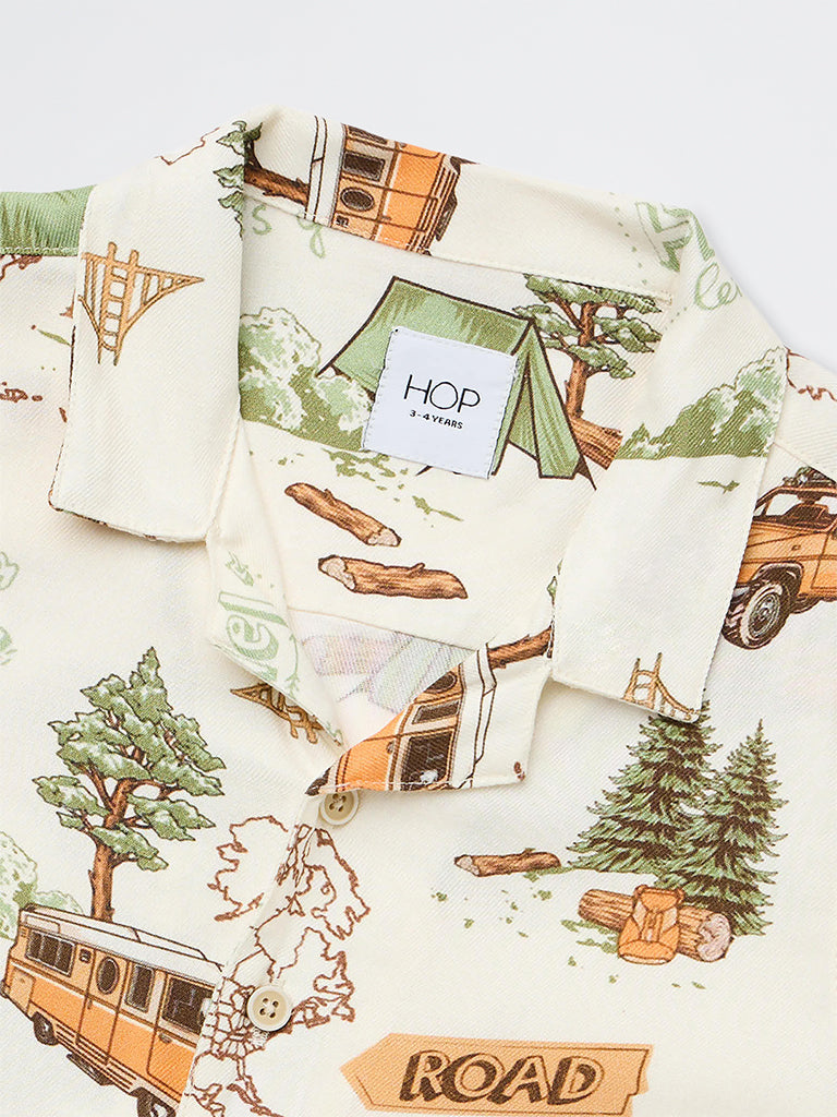 HOP Kids Boys Off-White Printed Shirt