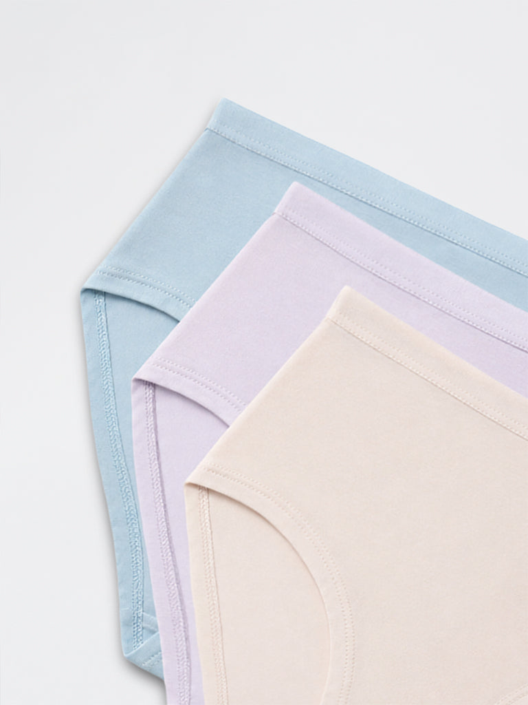 Wunderlove Lavender Solid Cotton-Blend Low-Rise Briefs - Pack of 3