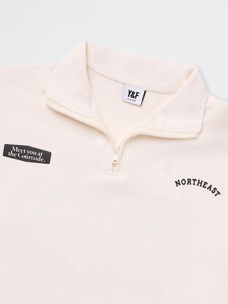 Boys Off-White Printed Cotton-Blend Polo T-Shirt