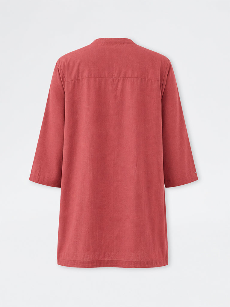 Diza Coral Floral Embroidered Cotton Tunic