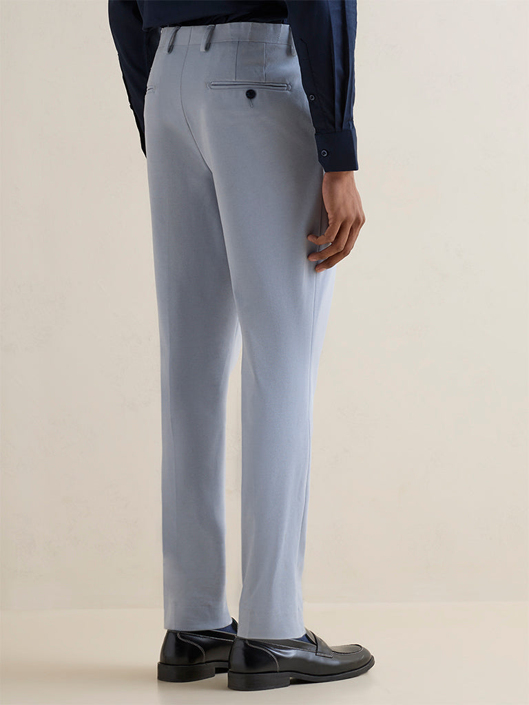 WES Formals Light Blue Slim-Fit Mid-Rise Trousers