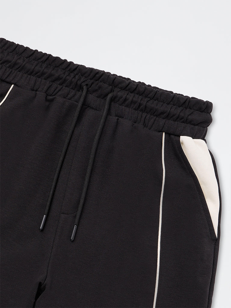 Boys Black Mid-Rise Cotton-Blend Shorts